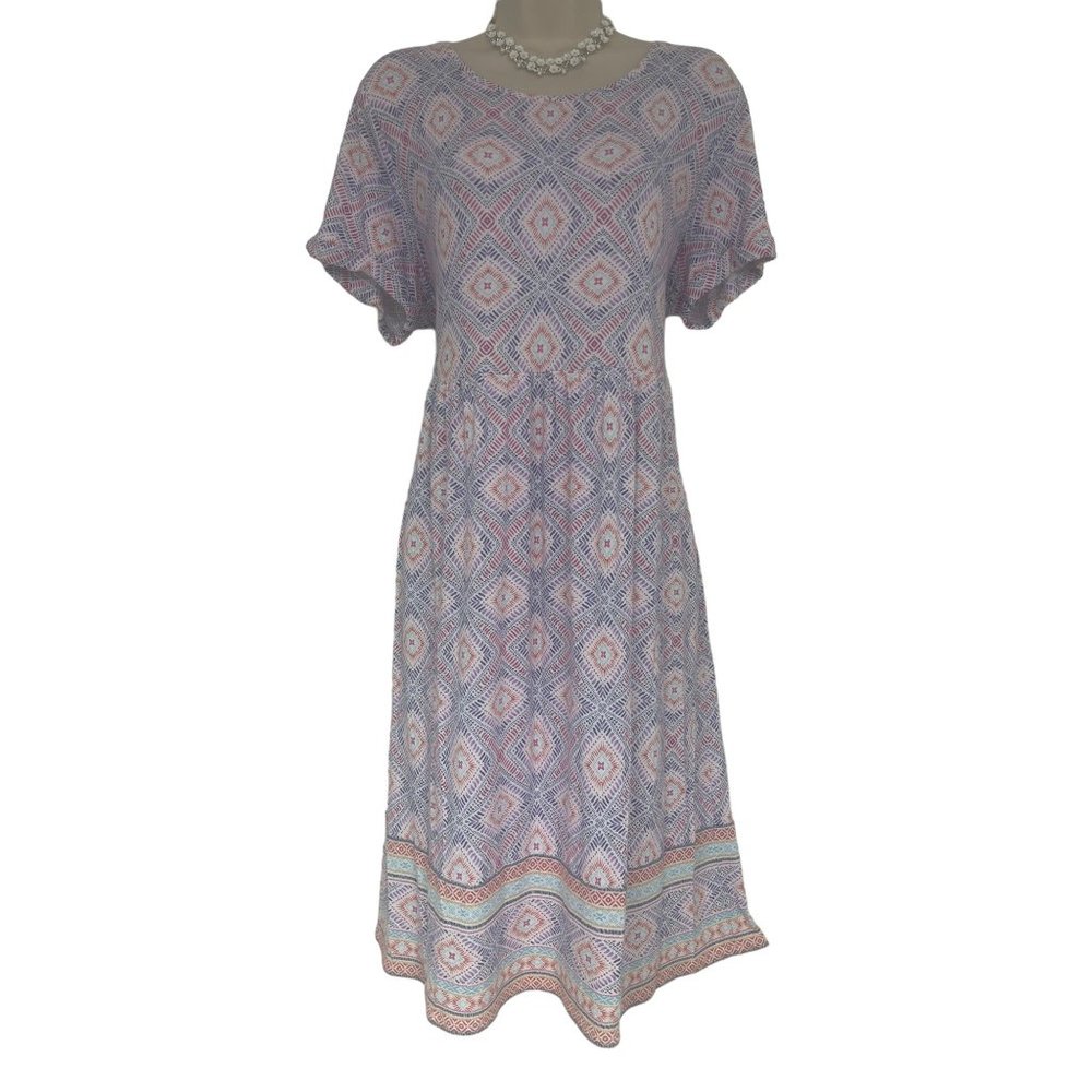 Size 1X 16 J.JILL ULTRA-SOFT TILE PRINT DRESS W/POCKETS Spring Summer PLUS SIZE